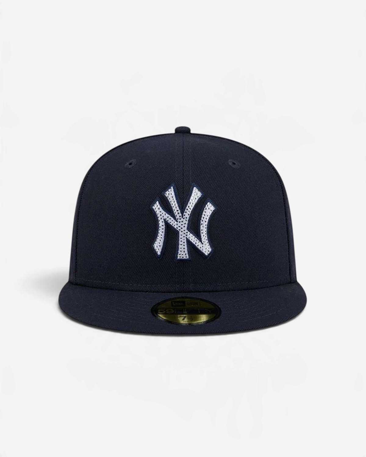 Astrofat navy 59FIFTY fitted New York Yankees cap with a white rhinestone-embellished NY logo and flat visor.