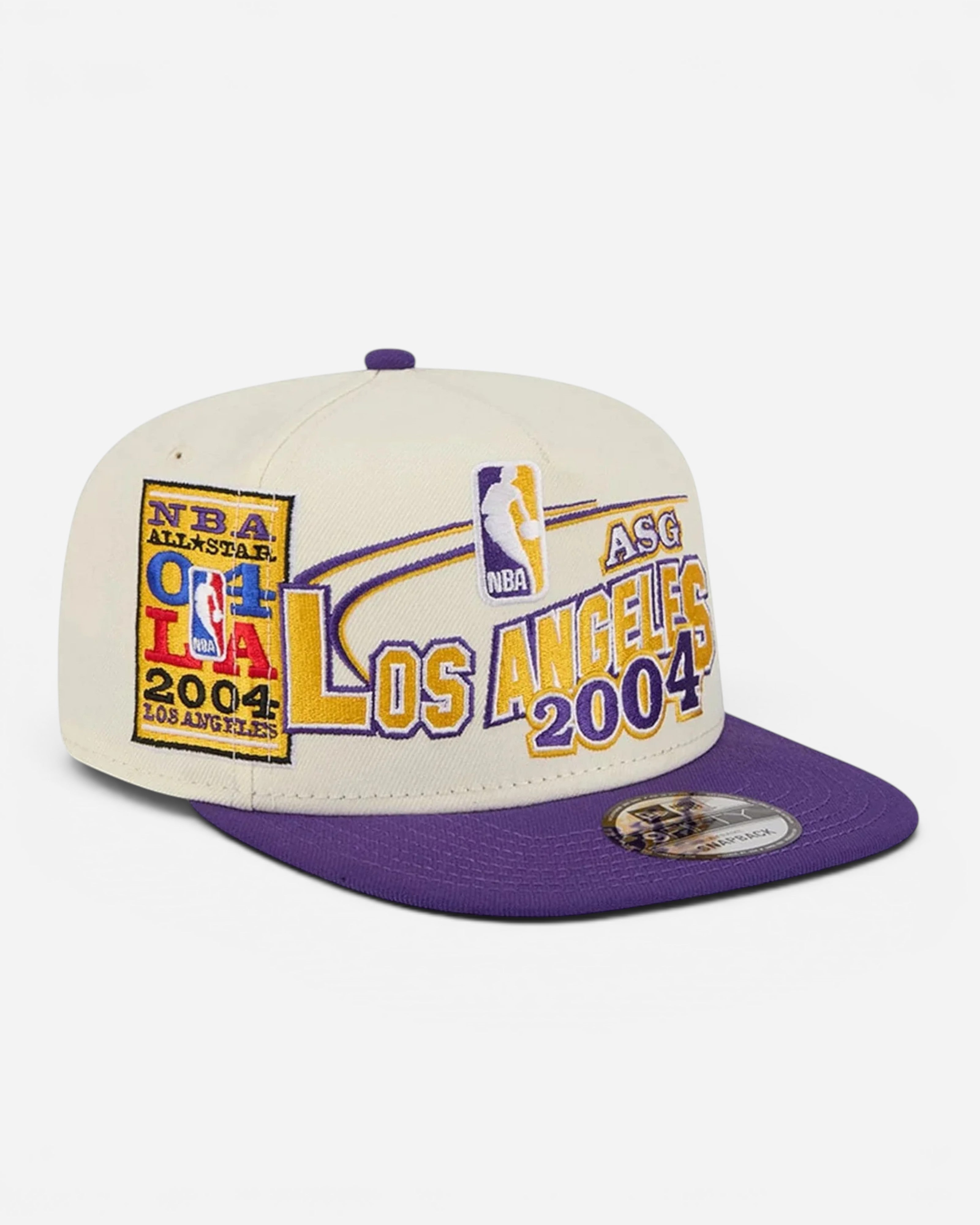 Astrofat 9FIFTY NBA Hardwood Classic All Star Game Los Angeles Lakers cap in cream with purple brim and embroidery.