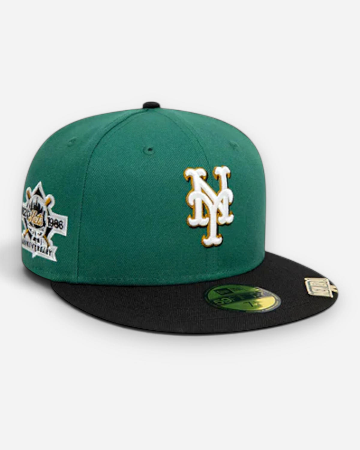Astrofat 59FIFTY New York Mets cap in dark green with a black flat brim, side patch, and embroidered team logo.