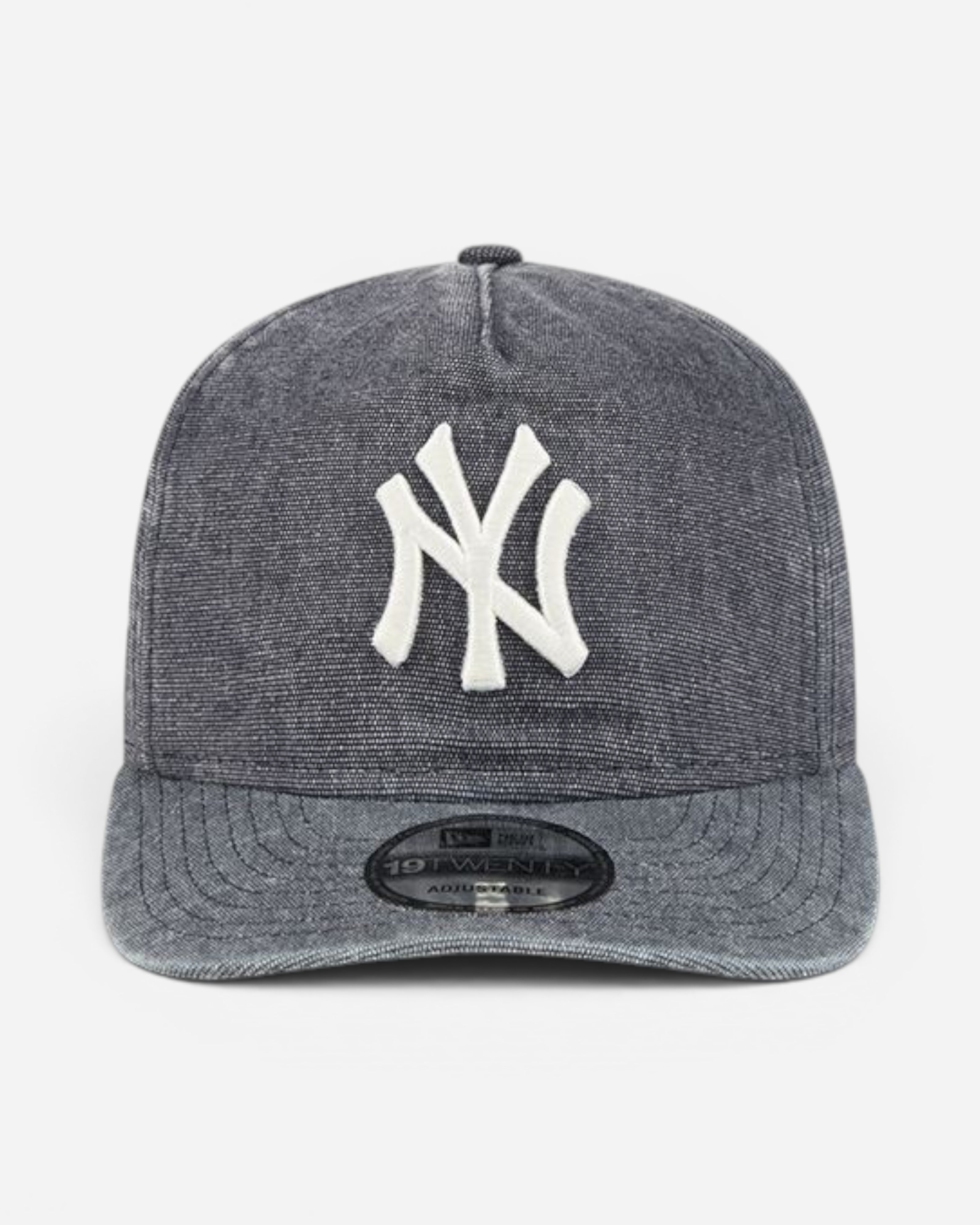 Astrofat New York Yankees championship baseball cap in navy blue denim with white logo and adjustable strapback.