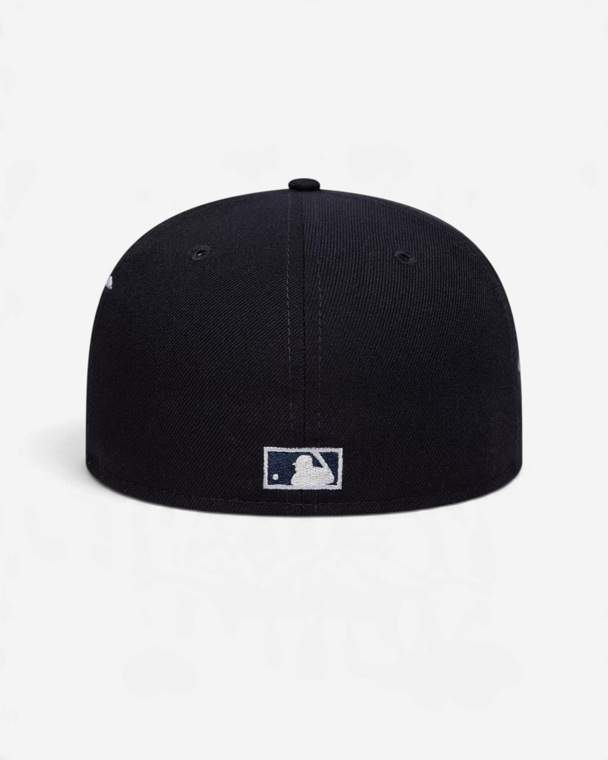 Astrofat black 59FIFTY fitted New York Yankees MLB cap showing the rear view with the embroidered MLB logo