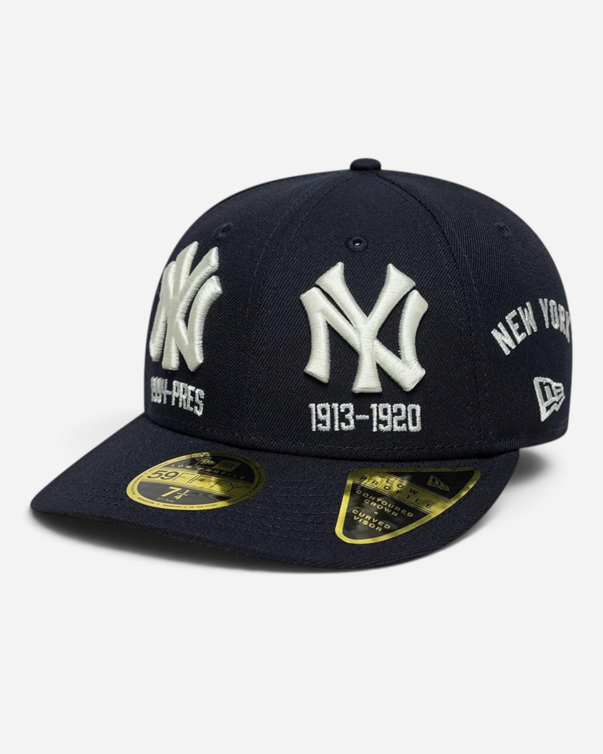 Astrofat navy blue New York Yankees 59FIFTY low profile fitted cap with historic embroidered team logos and text