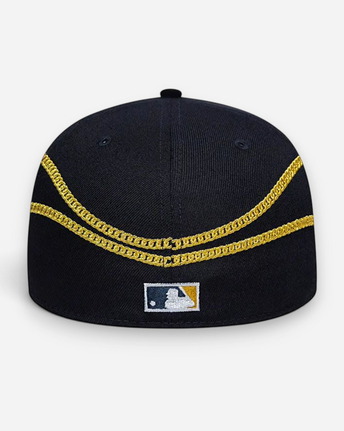 Astrofat 59FIFTY New York Yankees fitted cap in navy with gold chain embroidery and MLB logo on the back