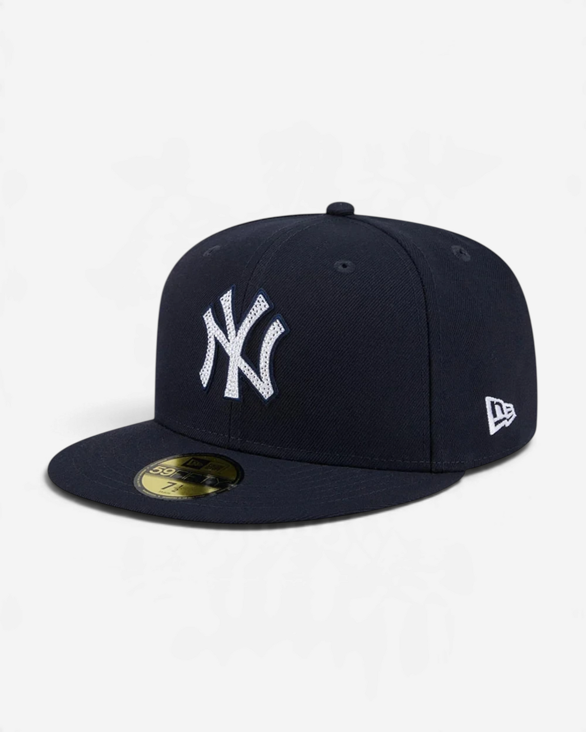 Astrofat navy 59FIFTY fitted New York Yankees cap with a white rhinestone NY logo and flat visor.