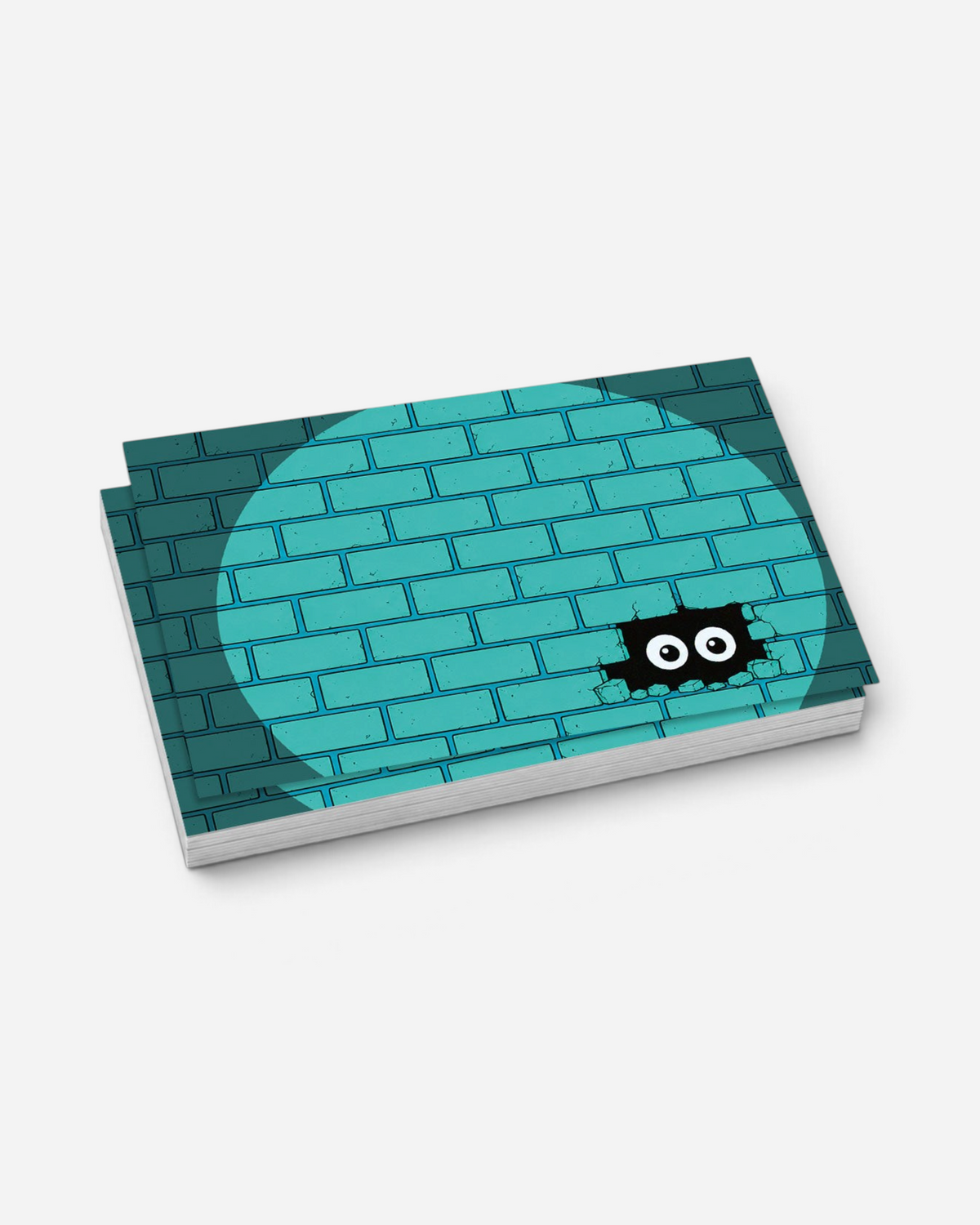 Astrofat Nice Slaps turquoise brick wall design stickers with cartoon eyes, 50 pack of semi-gloss adhesive labels.