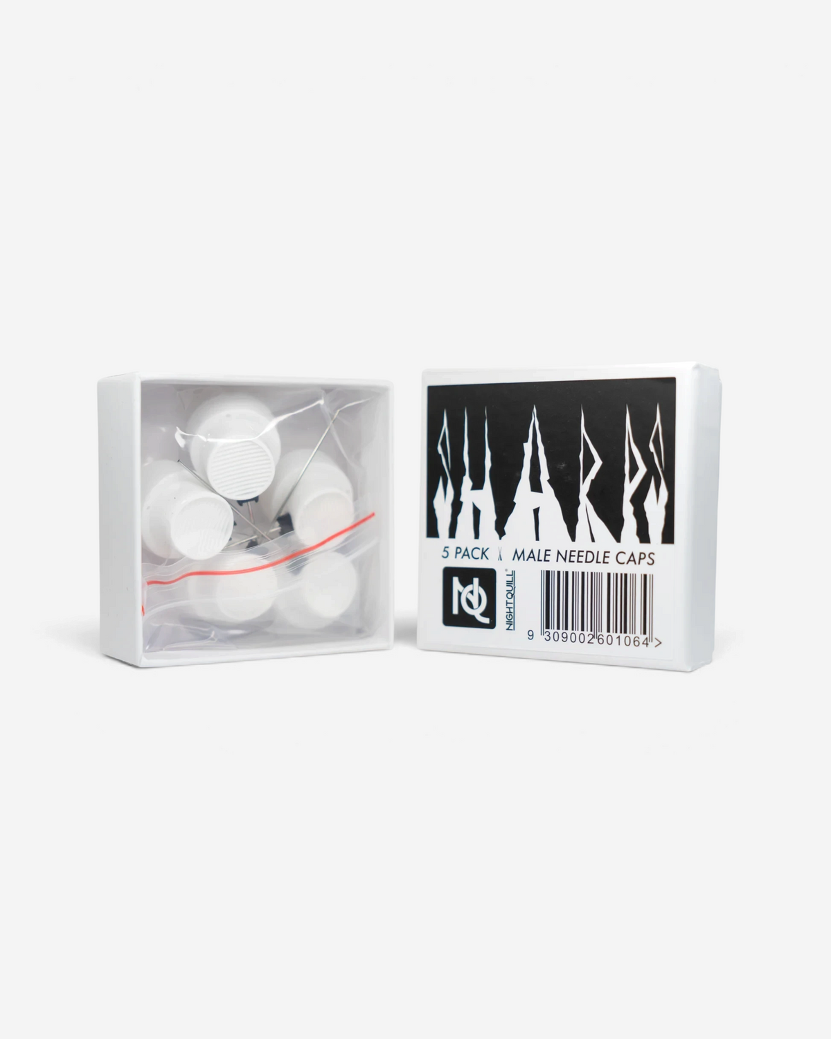 Astrofat Night Quill 5x male needle caps set in white packaging with clear window showing assorted spray paint nozzles