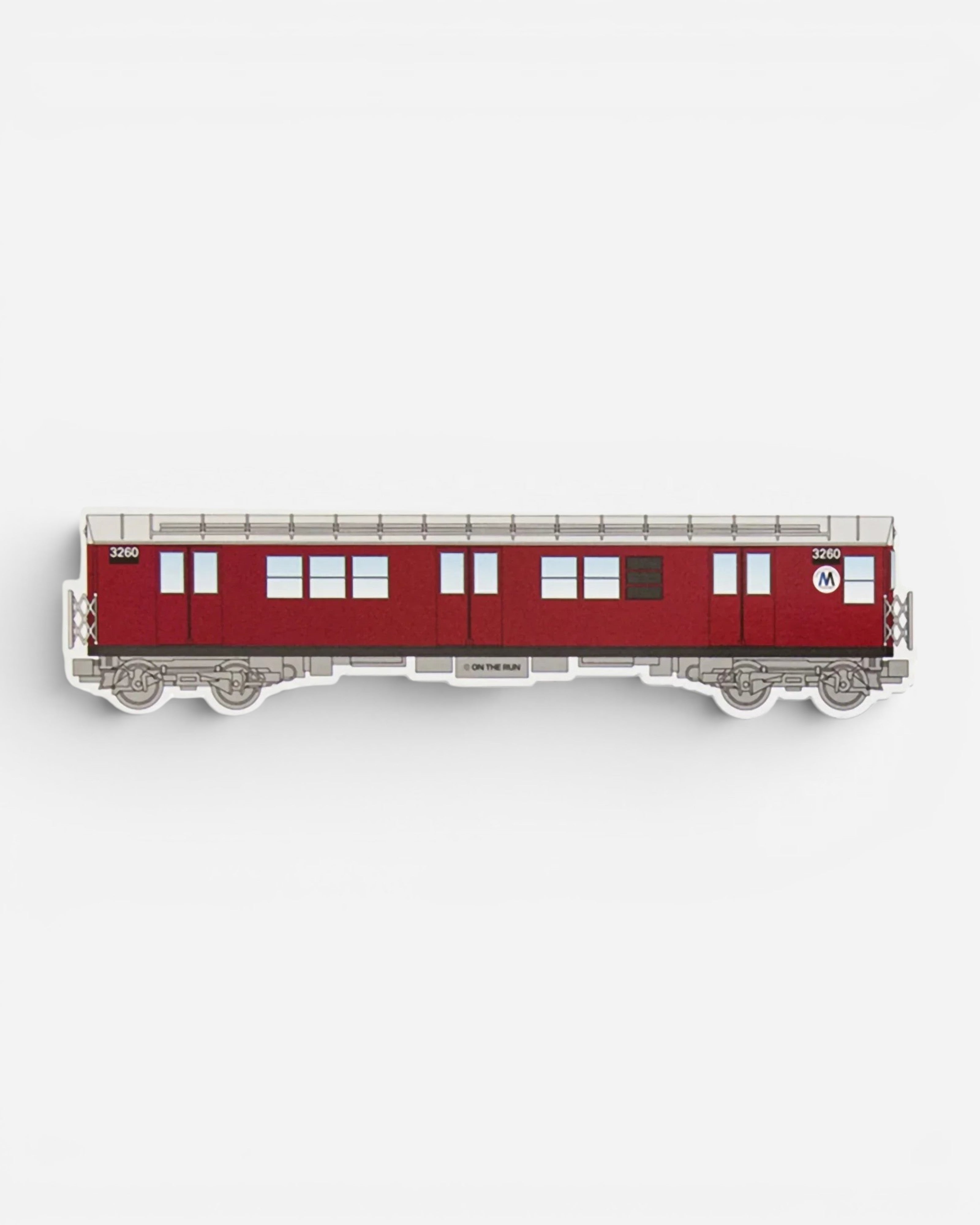 Astrofat OTR Magnets NYC Subway Burgundy Large train car magnet. Burgundy red with white windows and silver wheels.