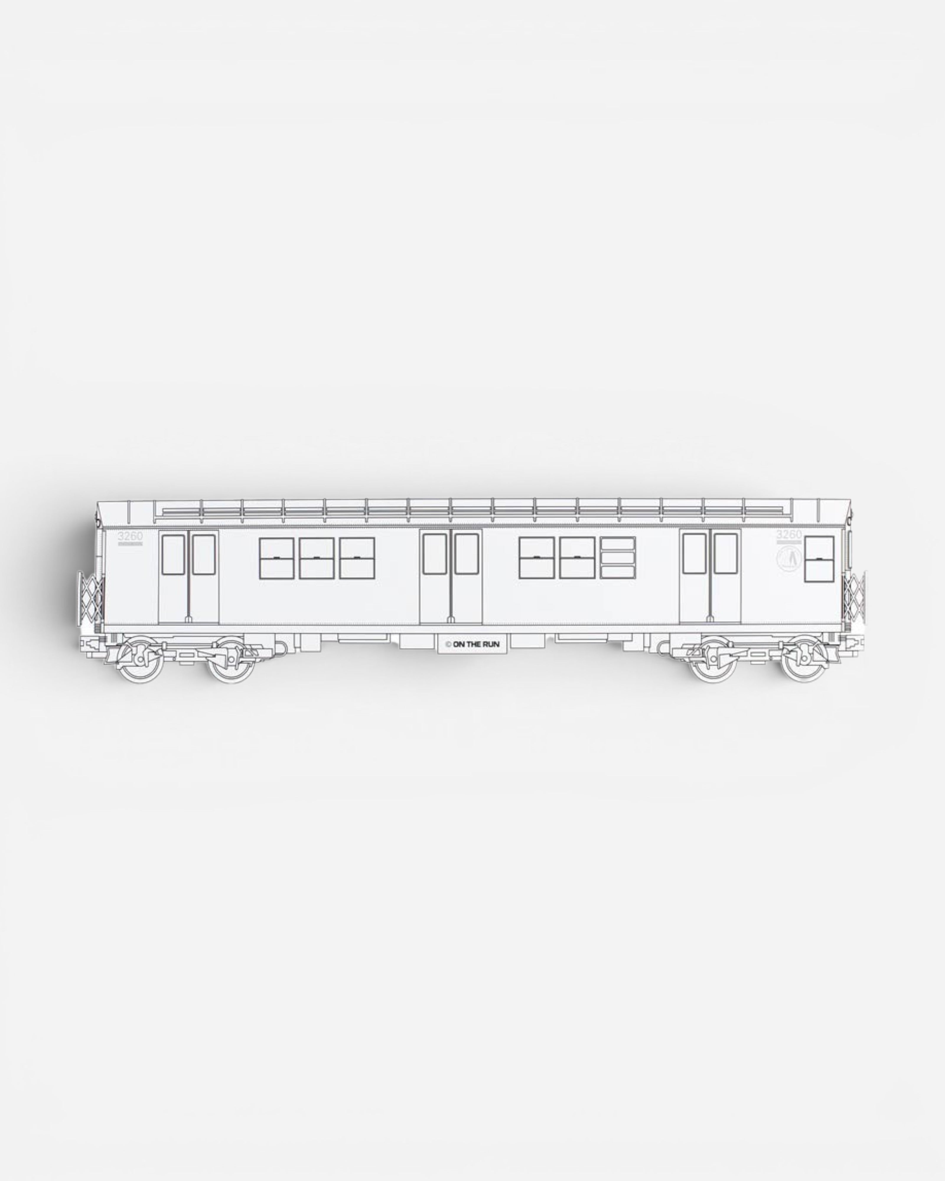 Astrofat NYC Subway train car magnet, blank design for customisation. Features windows, doors, and wheels.