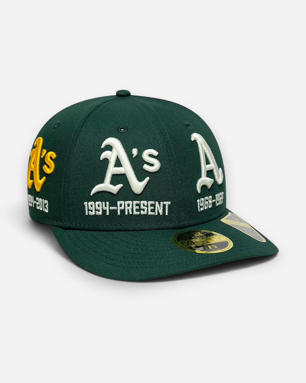 Astrofat Oakland Athletics 59FIFTY low profile fitted cap in dark green with historic team logos embroidered