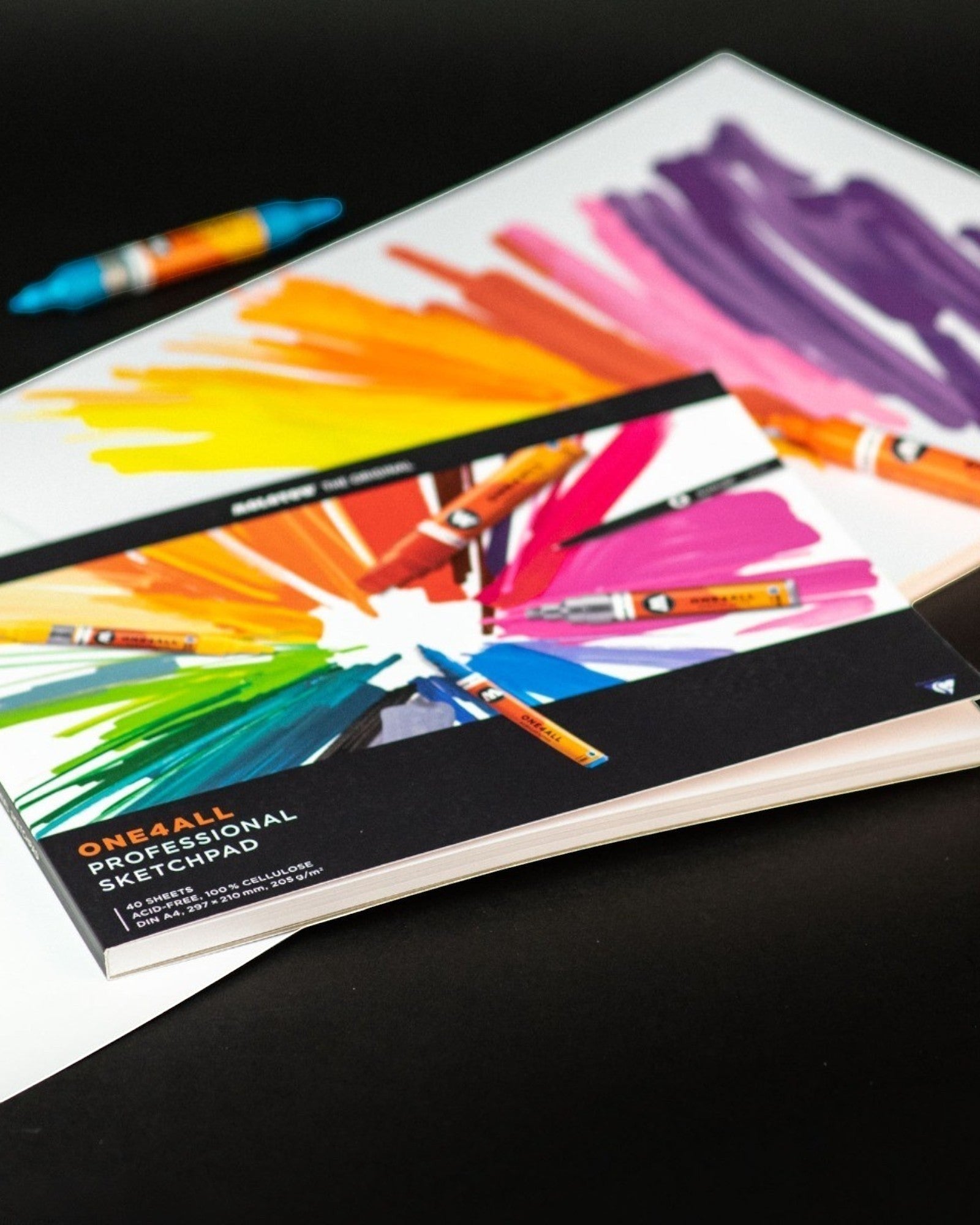 Astrofat One4All professional A4 landscape sketchpad with colorful marker strokes on the cover