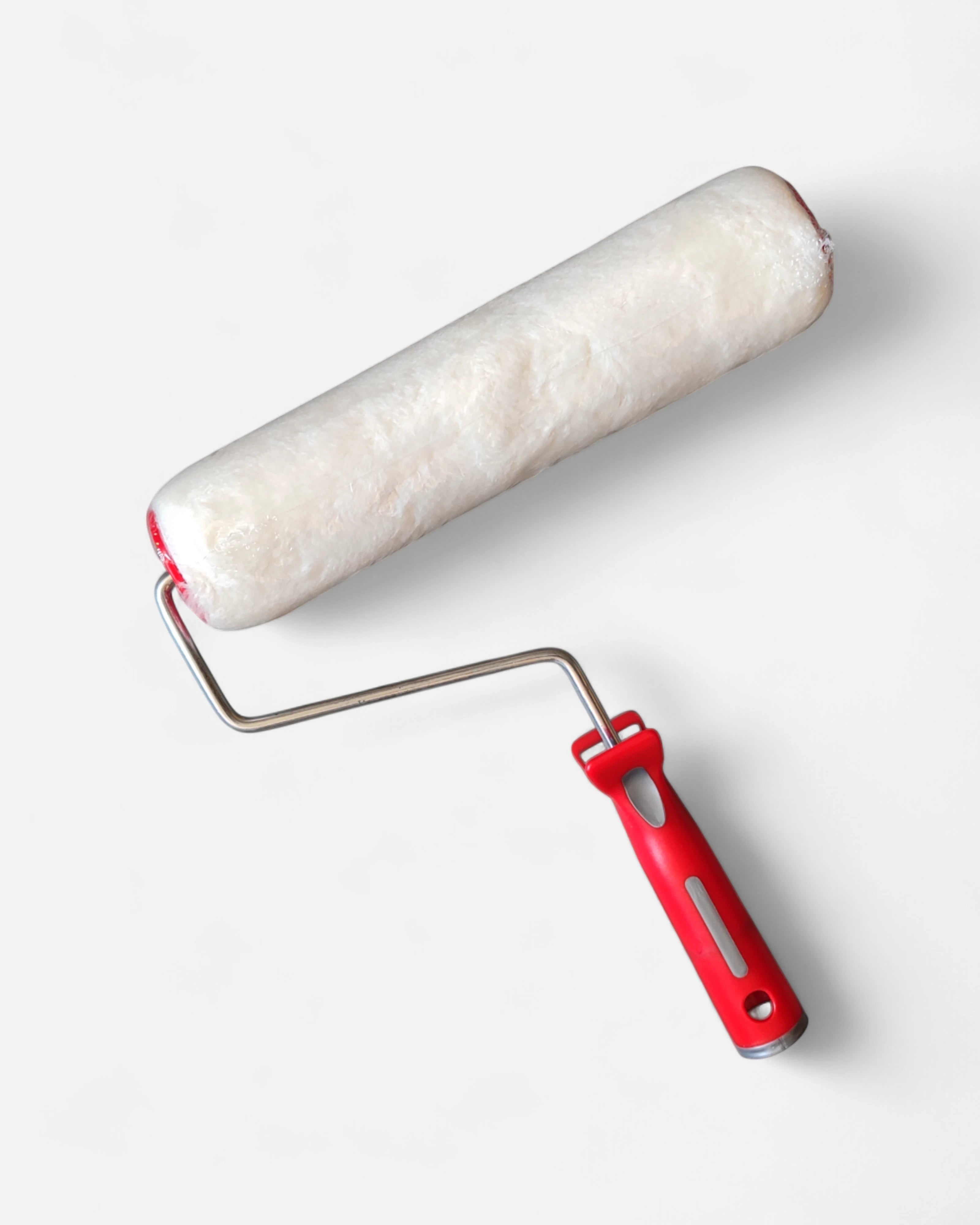 Astrofat 25cm white acrylic paint roller with red handle on a white background.