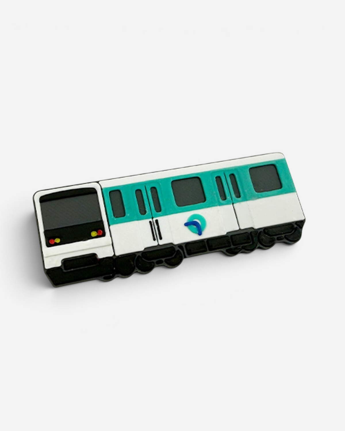 Astrofat Paris Metro train magnet featuring the classic white and teal livery with black details, 7.5cm long.