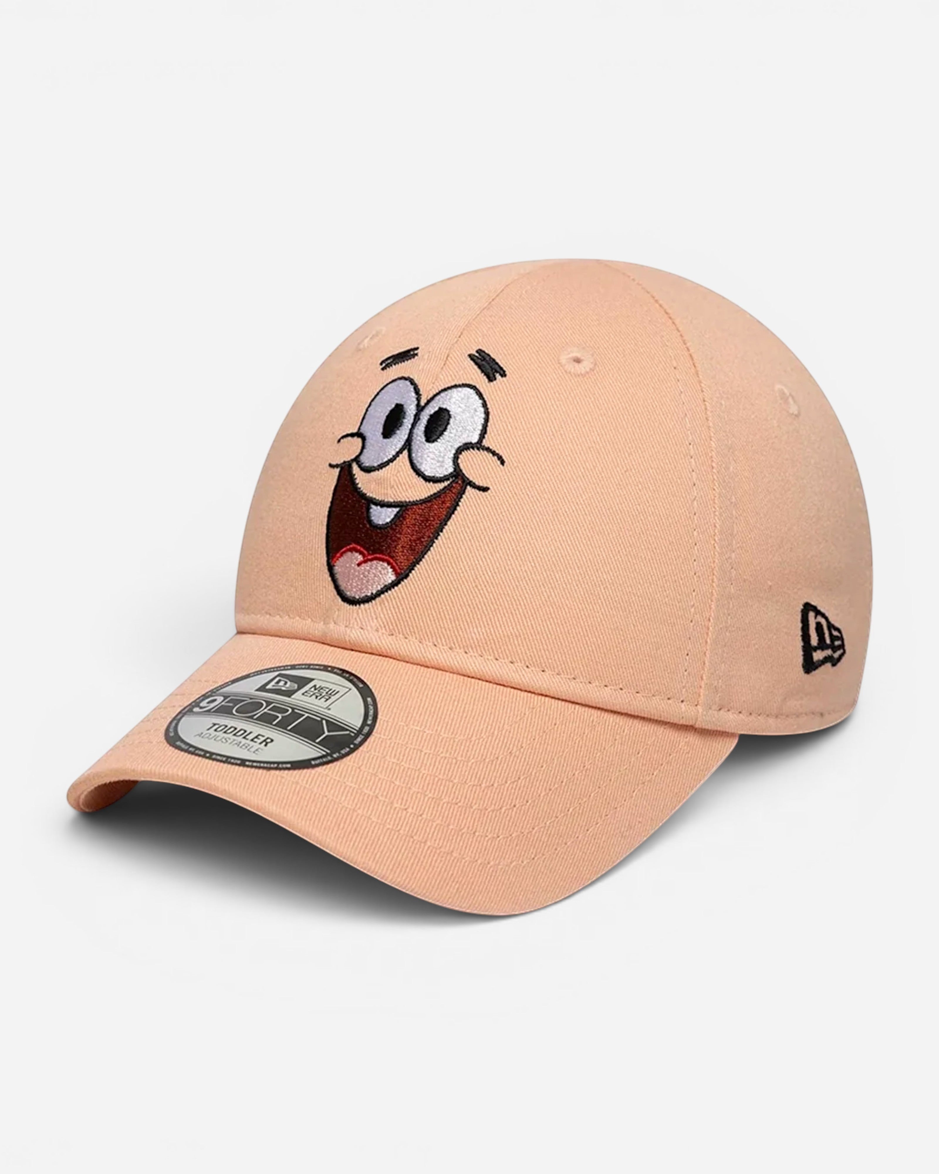 Astrofat peach cotton toddler cap with embroidered Patrick Star face graphic and New Era logo.