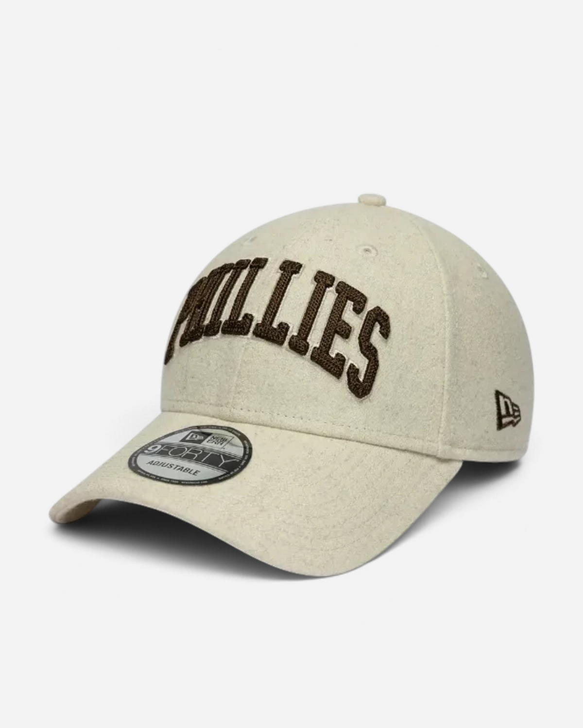 Astrofat 9FORTY Philadelphia Phillies beige baseball cap with a curved visor and brown embroidered wordmark.