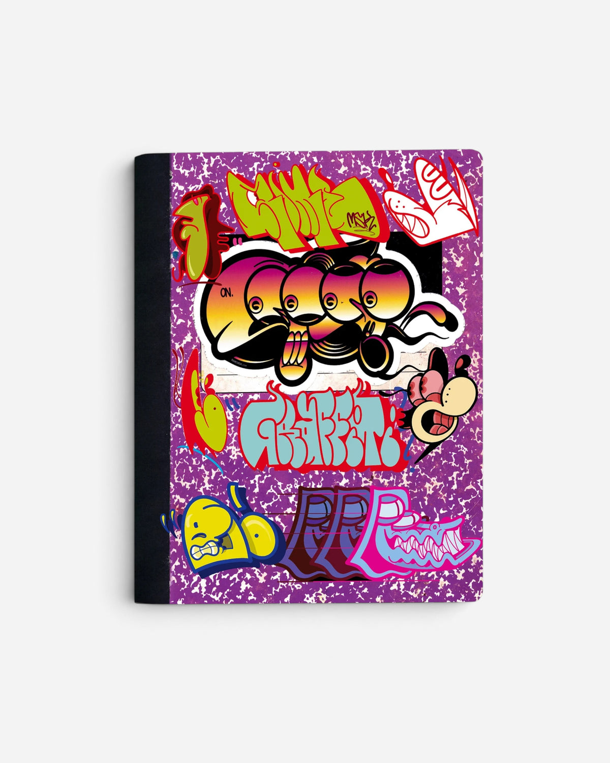 Astrofat Rime Direction Diary Vol.1 softcover book featuring vibrant graffiti sketches and tags on a purple cover.