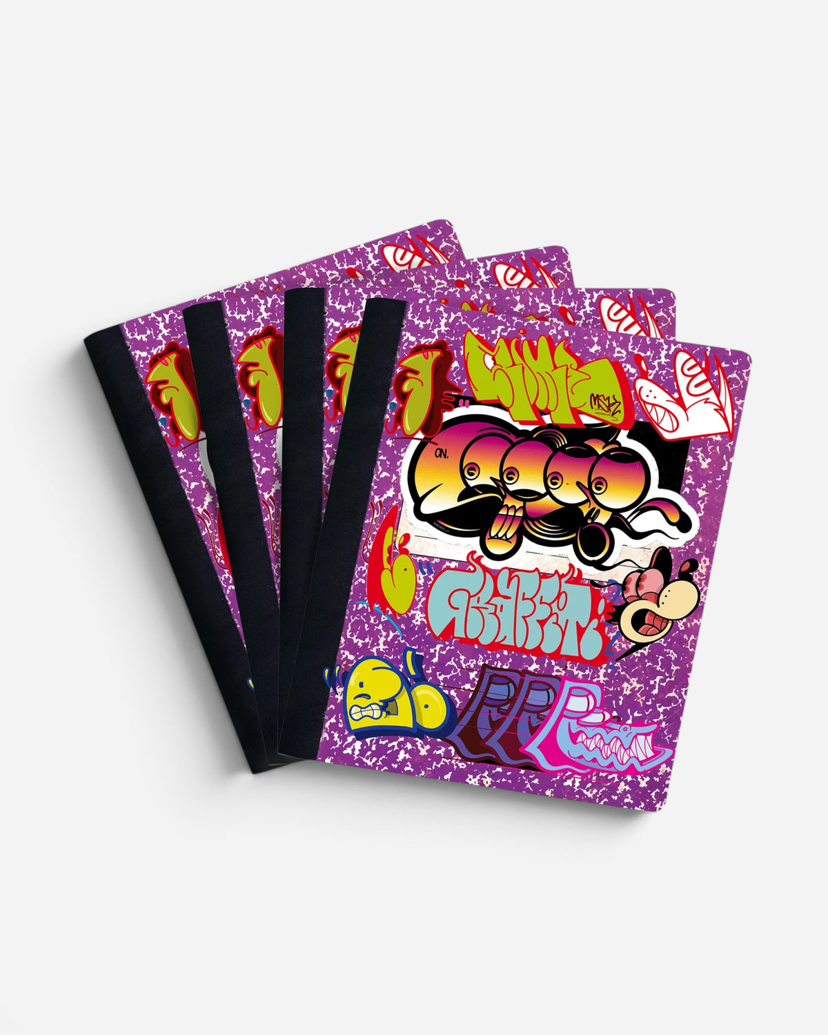 Astrofat Rime Direction Diary Vol.1 softcover book featuring purple composition notebook style cover with graffiti art