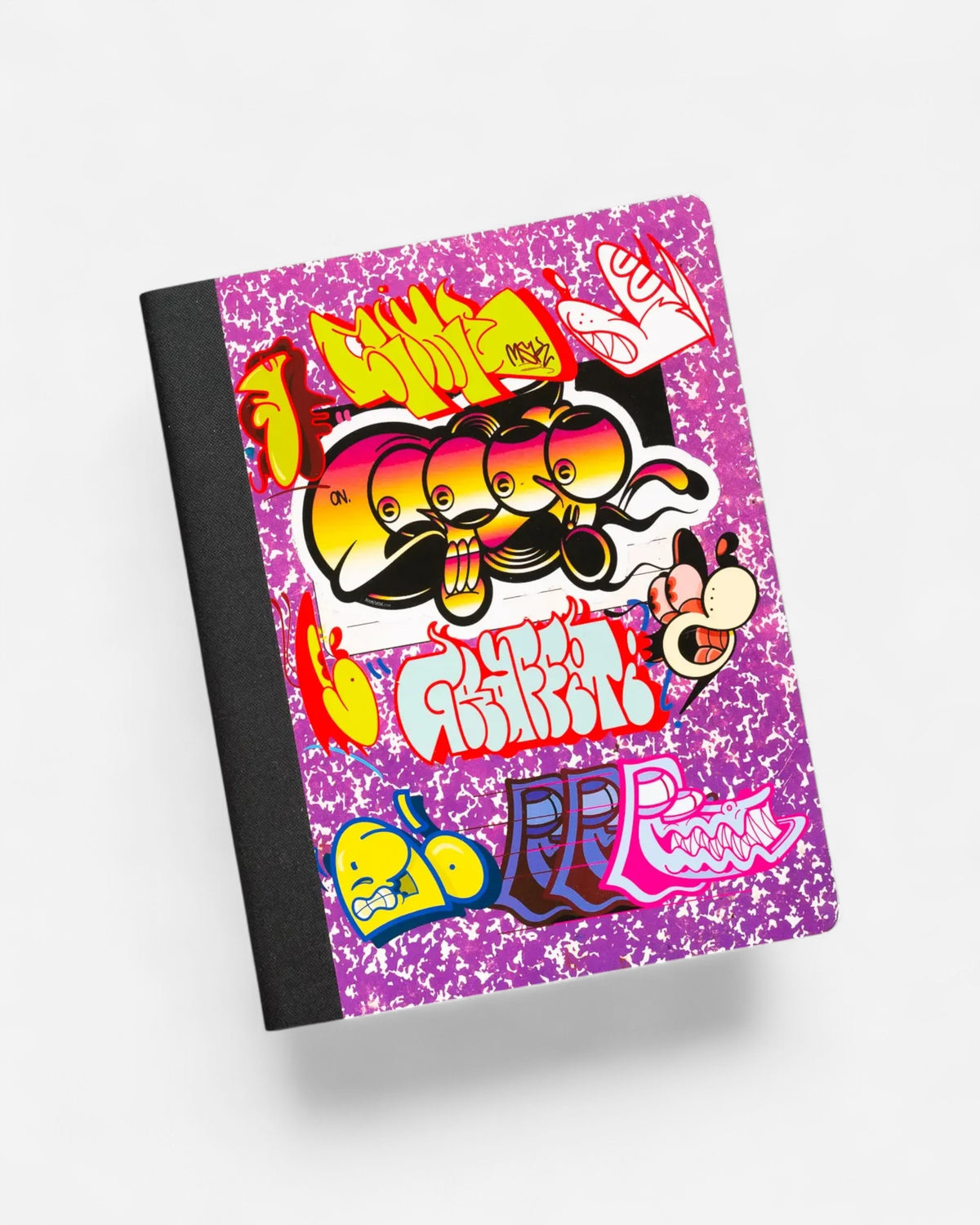 Astrofat Rime Direction Diary Vol.1 softcover book featuring vibrant graffiti sketches and tags on a purple cover.