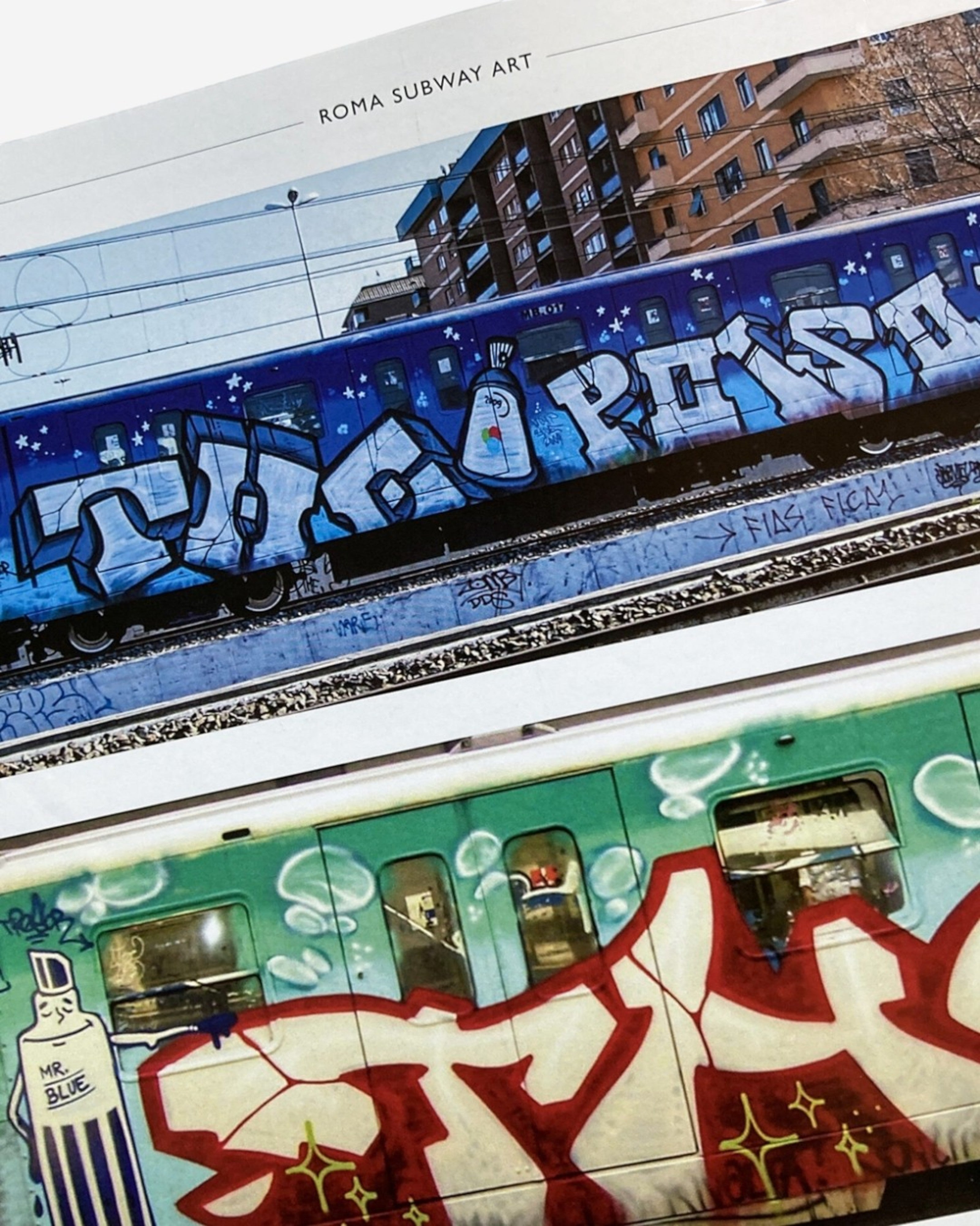 Astrofat Roma Subway Art book featuring colorful graffiti on Roman subway trains in a hardcover edition.