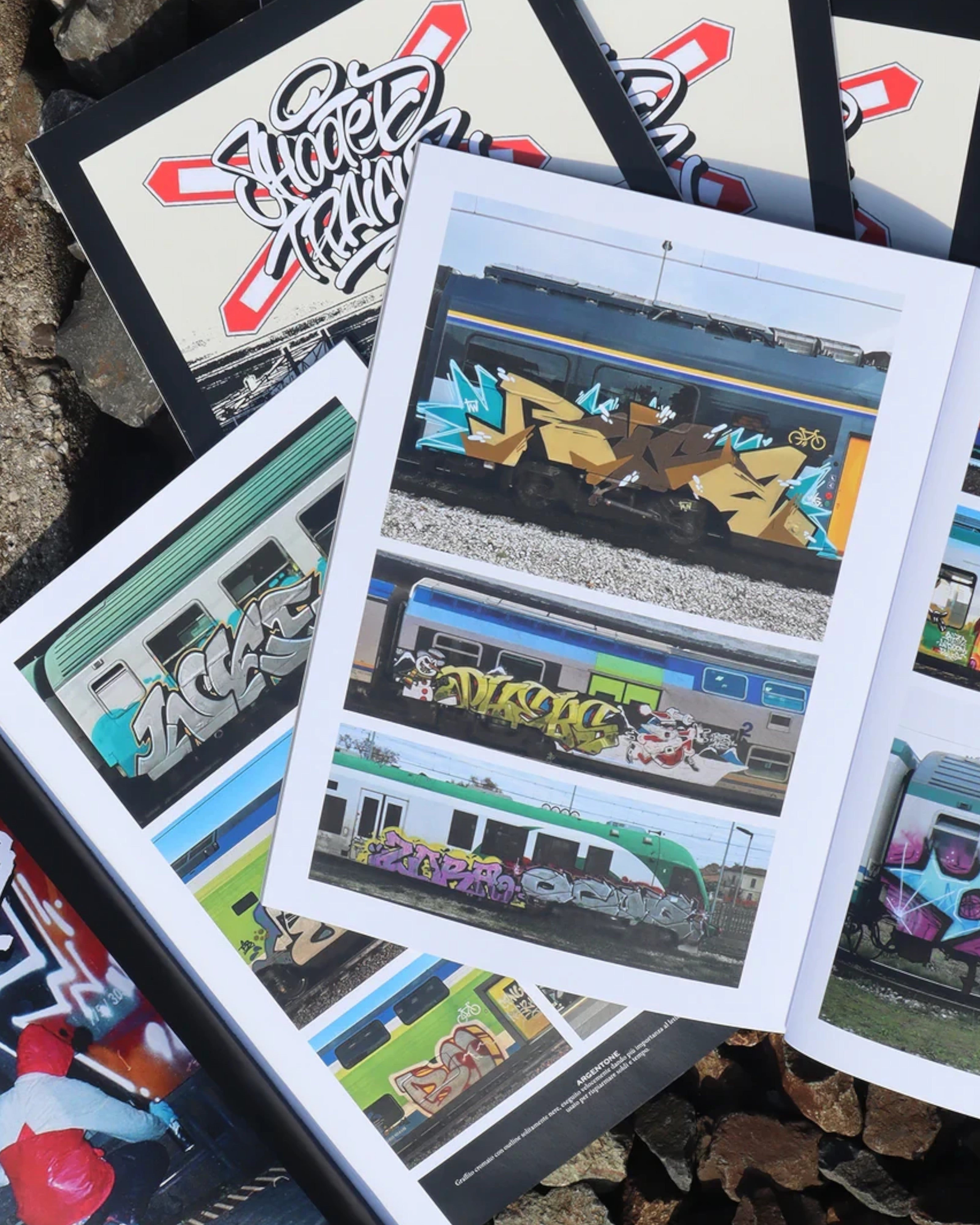 Astrofat Shooted Trainz Issue 00 graffiti magazine featuring vibrant train art photography on A4 pages.