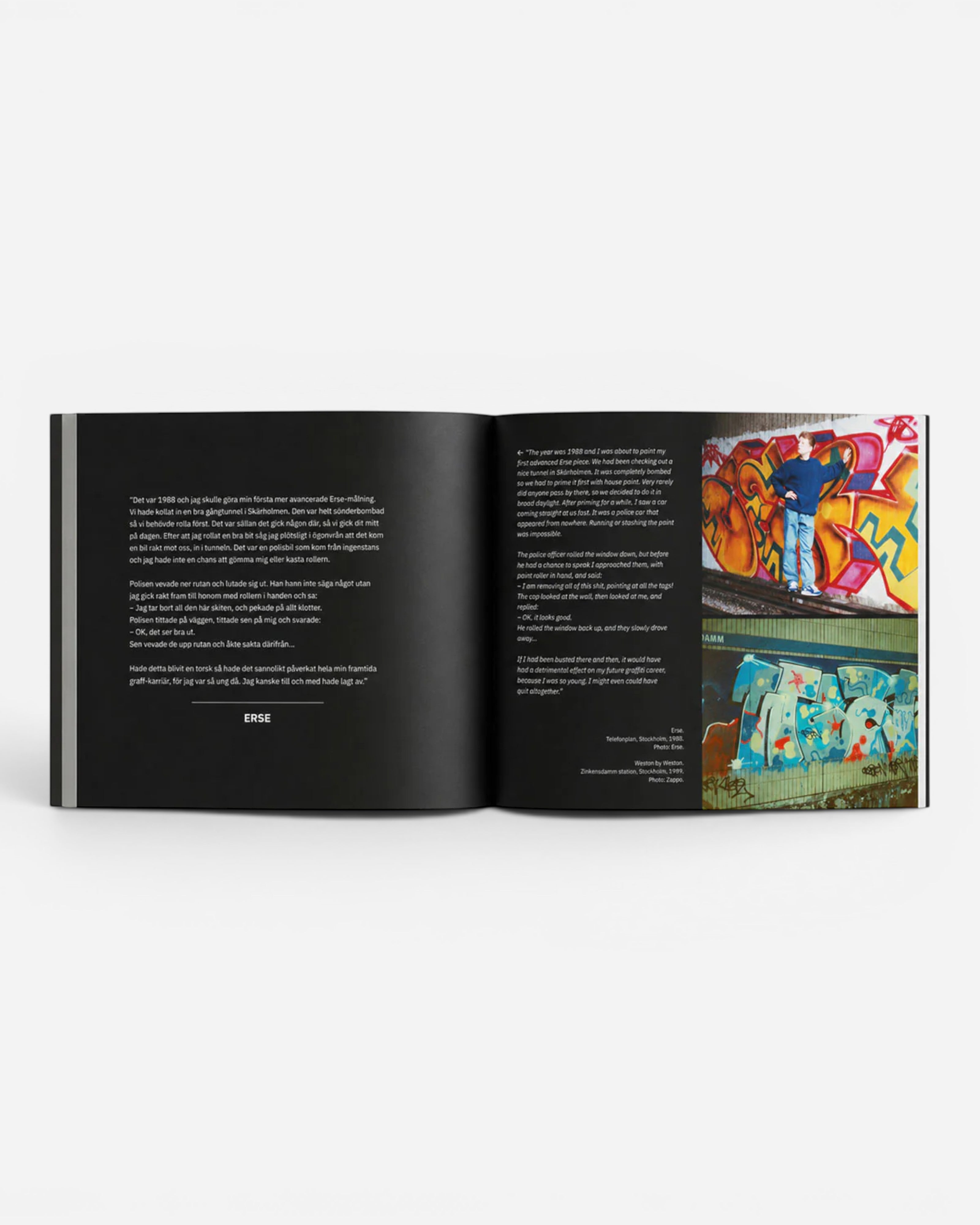 Astrofat Svensk Old School Graffiti book features historical photos of graffiti art, writers, and locations from 1984-1992.