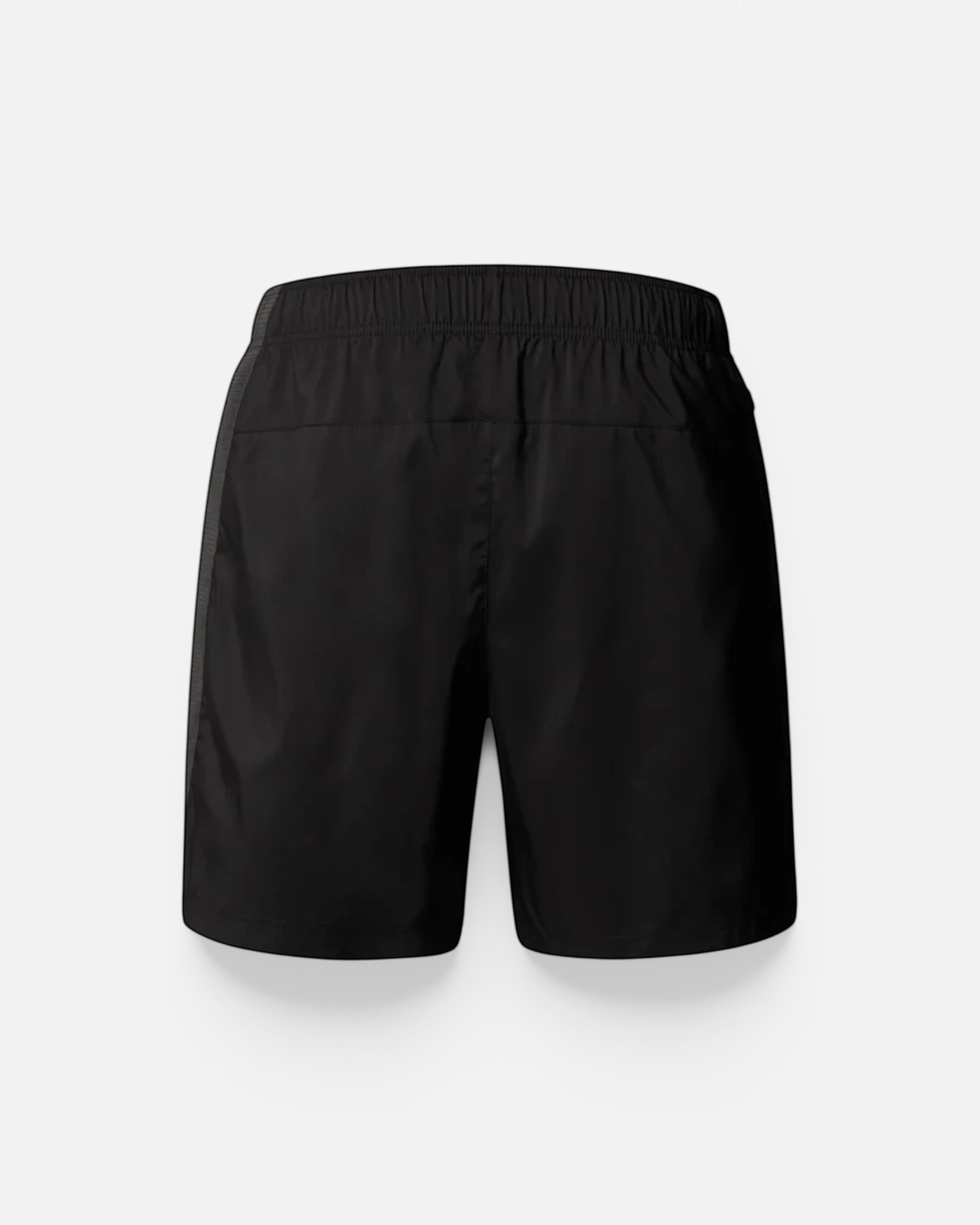 Astrofat The North Face black nylon cargo shorts with elastic waistband and side detailing, back view.