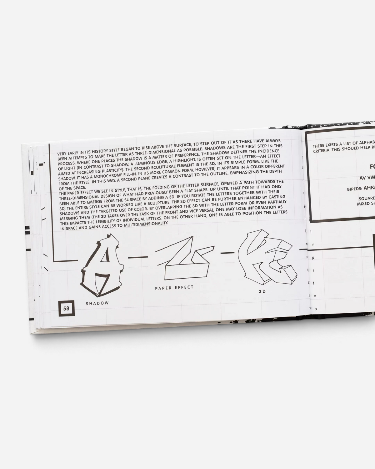 Astrofat Theory of Style book open to page 58 showing black and white graffiti letter analysis and diagrams