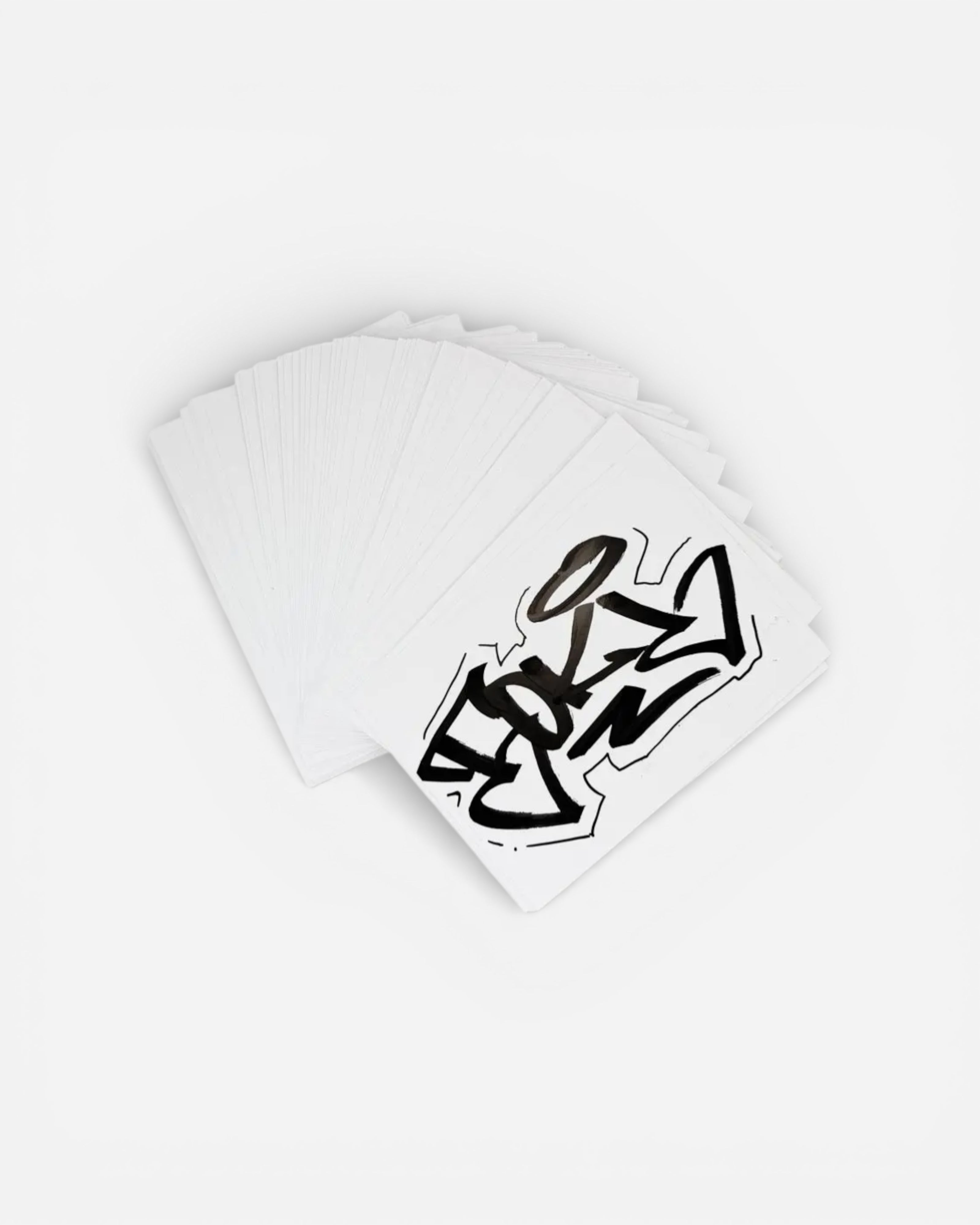 Astrofat Toki Cracker eggshell stickers, white with black graffiti tag design. Pack of 50.