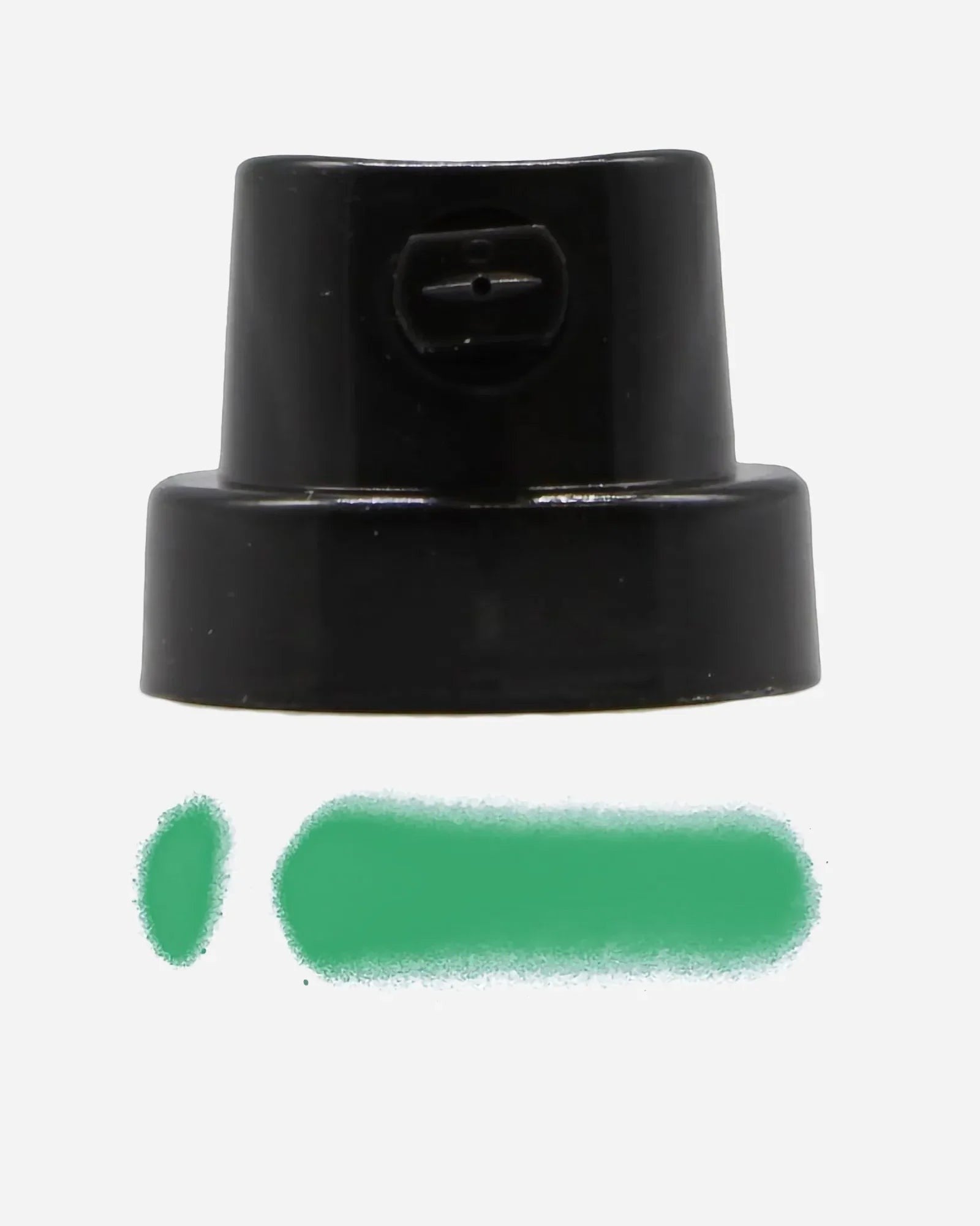 Astrofat Transversal black spray paint cap with adjustable nozzle, showing wide and thin spray lines.