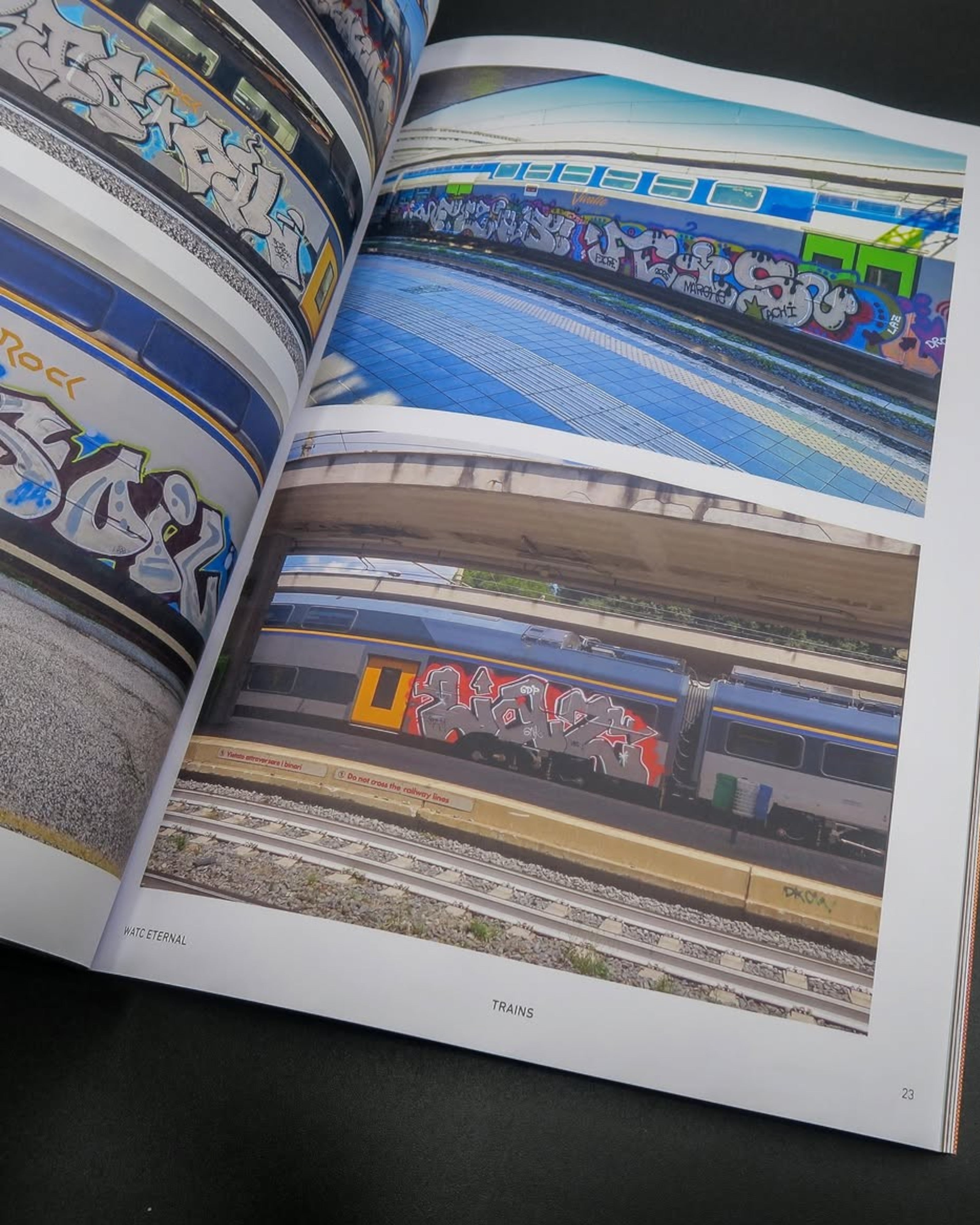 Astrofat We Are The City Eternal Roma 2026 book showing colorful graffiti art on train carriages