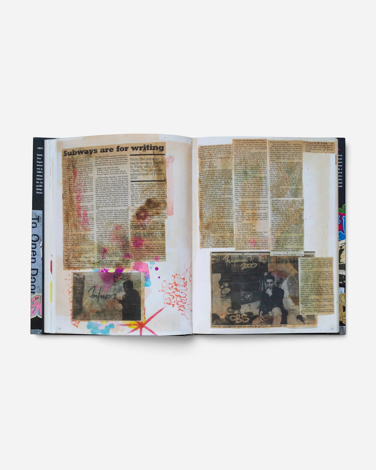Astrofat Zephyr Graffiti Black Book open to a page featuring text about subway graffiti and vintage photography