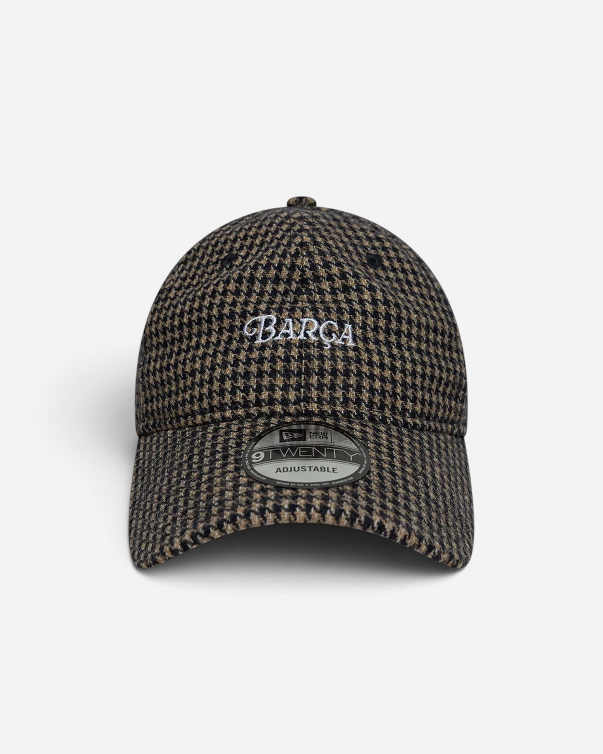 Astrofat 9TWENTY FC Barcelona brown houndstooth adjustable cap with white embroidered Barca logo on the front.