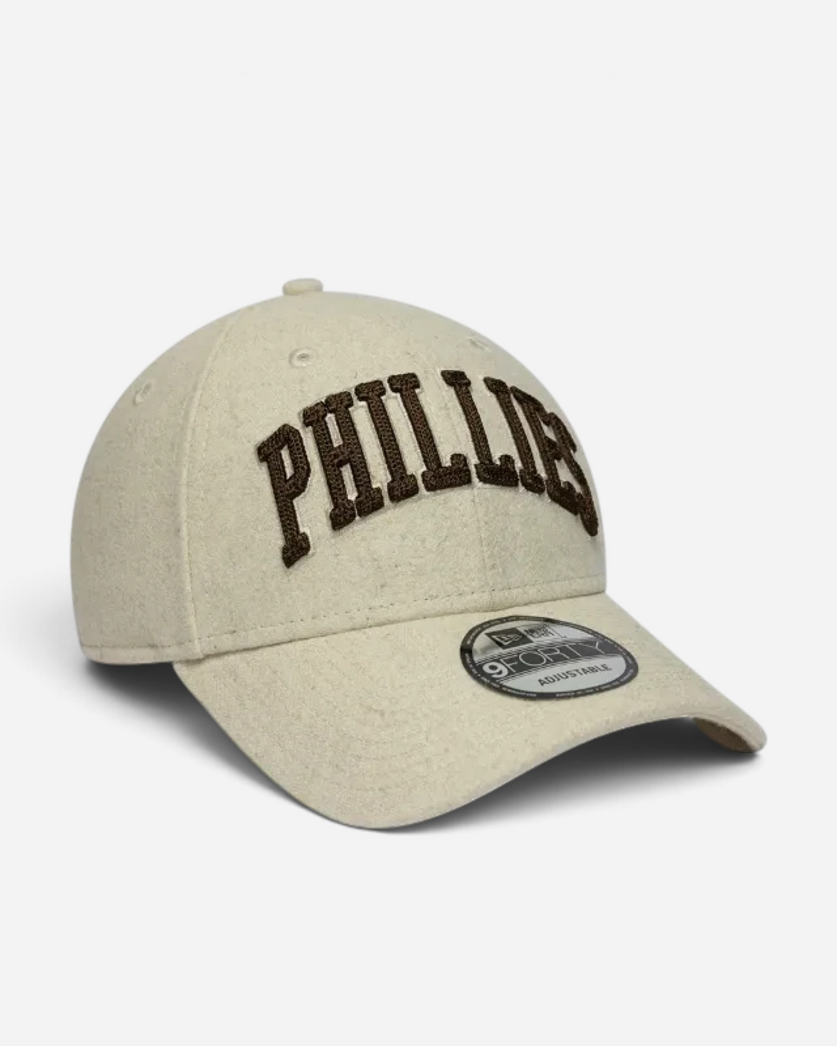 Astrofat 9FORTY Philadelphia Phillies baseball cap in beige with brown embroidered wordmark and curved visor.