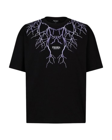 PHOBIA Purple Lightning Embroidery Black Tee