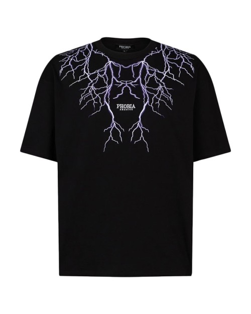 PHOBIA Purple Lightning Embroidery Black Tee