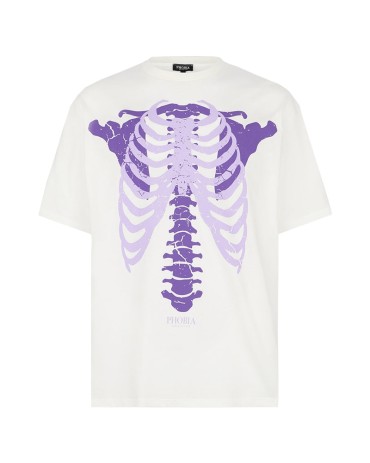 PHOBIA Purple Skeleton Bones Print Off White Tee