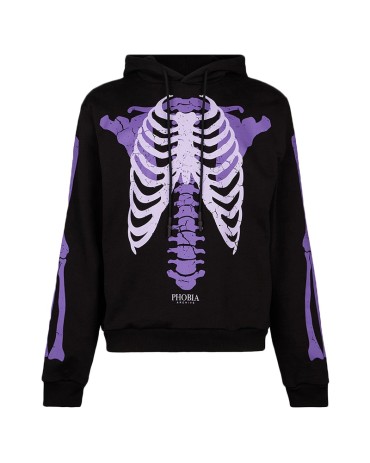 PHOBIA Purple Skeleton Bones Print Hoodie Black