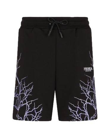 PHOBIA Purple Lightning Embroidery Black Shorts