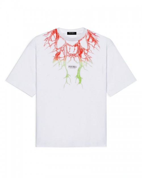 PHOBIA Red and Green Lightning White Tee