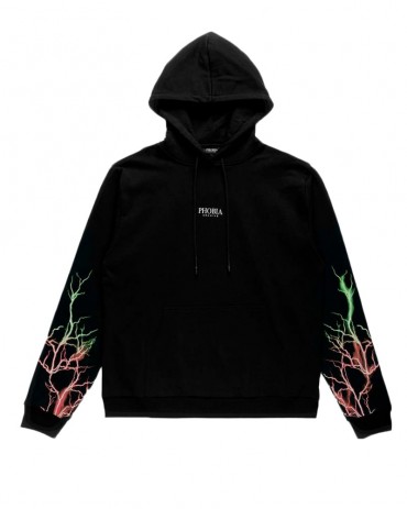 PHOBIA Red and Green Lightning Black Hoodie